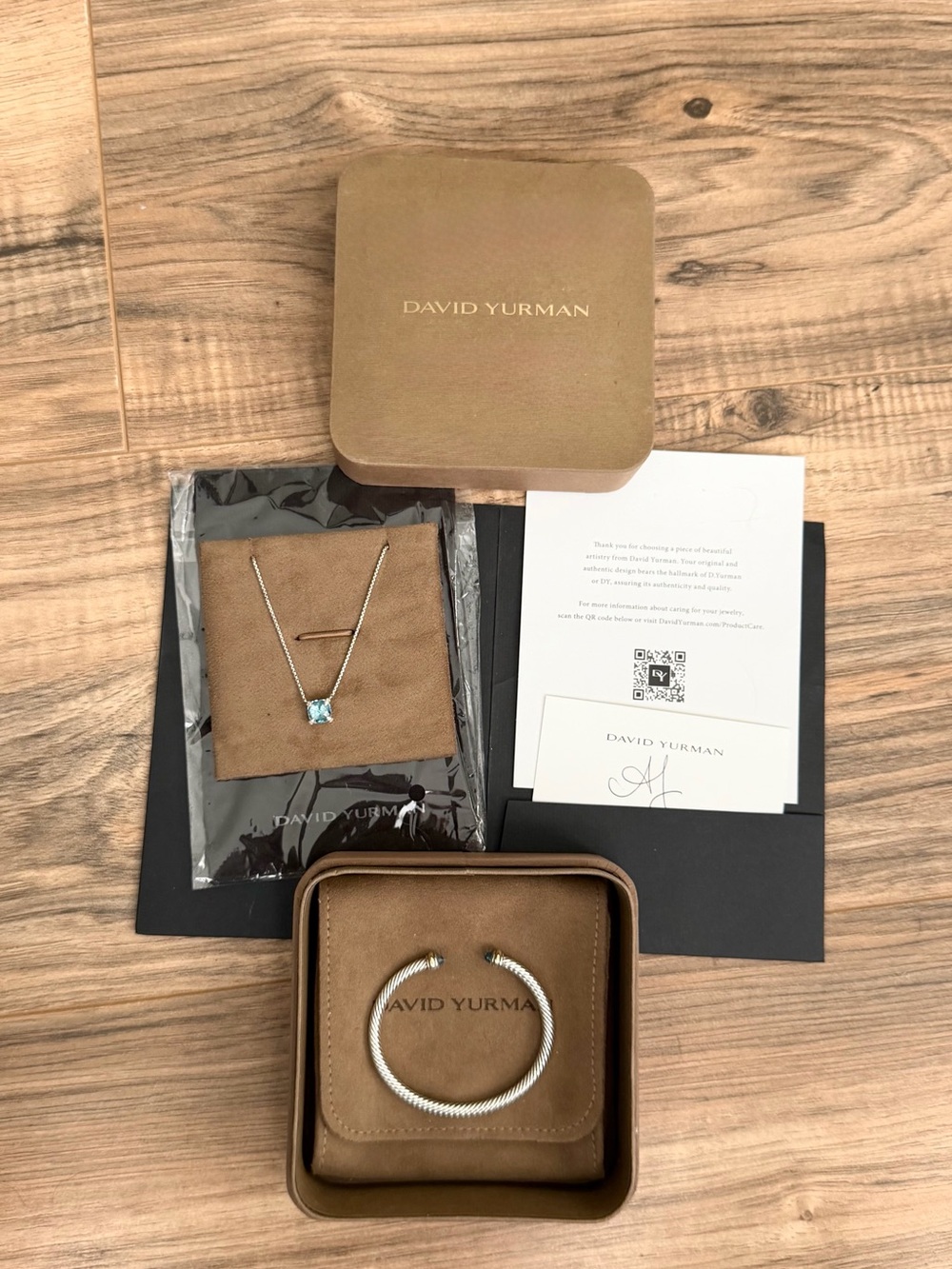 David Yurman Petite Chatelaine Blue Topaz Necklace & Classic Cable Bracelet Set